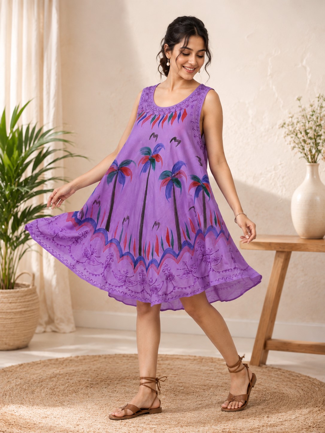 Wevez Women Rayon Palm Tree Print Dress