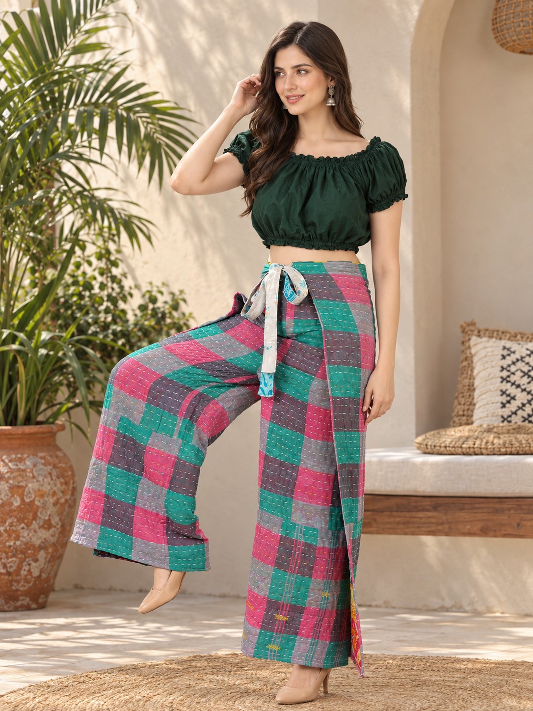 Wevez Women Kantha Pants Wrap Style 3 pc pack