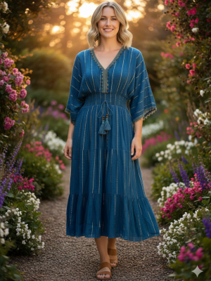 V Neck Smocked Waist Dress