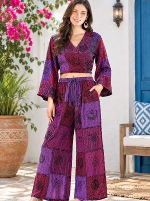 Women's 2 Piece Patchwork Set Top and Pants with Pocket Outfit Matching Set 3 pc pack